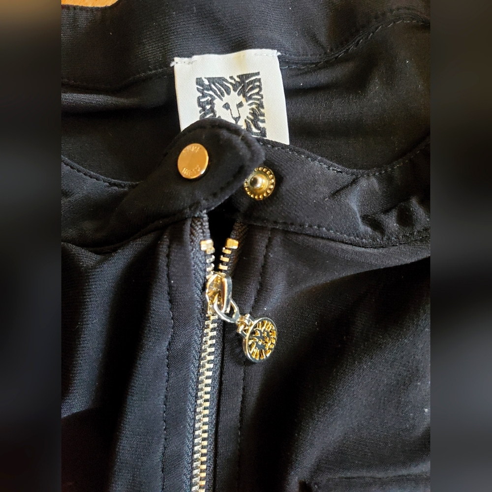 Anne Klein medium black 3/4 sleeve zip button top shirt blouse - Picture 8 of 10
